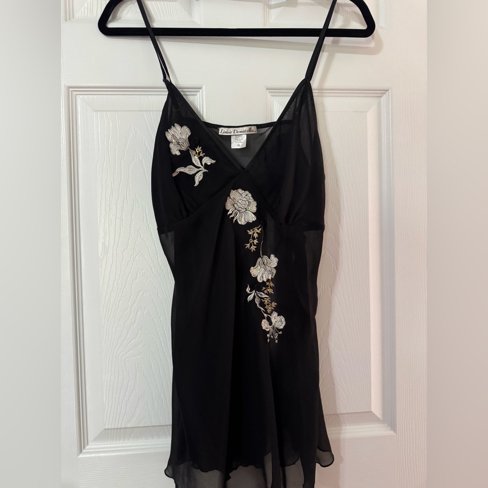 Linea Donatella Black Chemise with Floral Embroidery